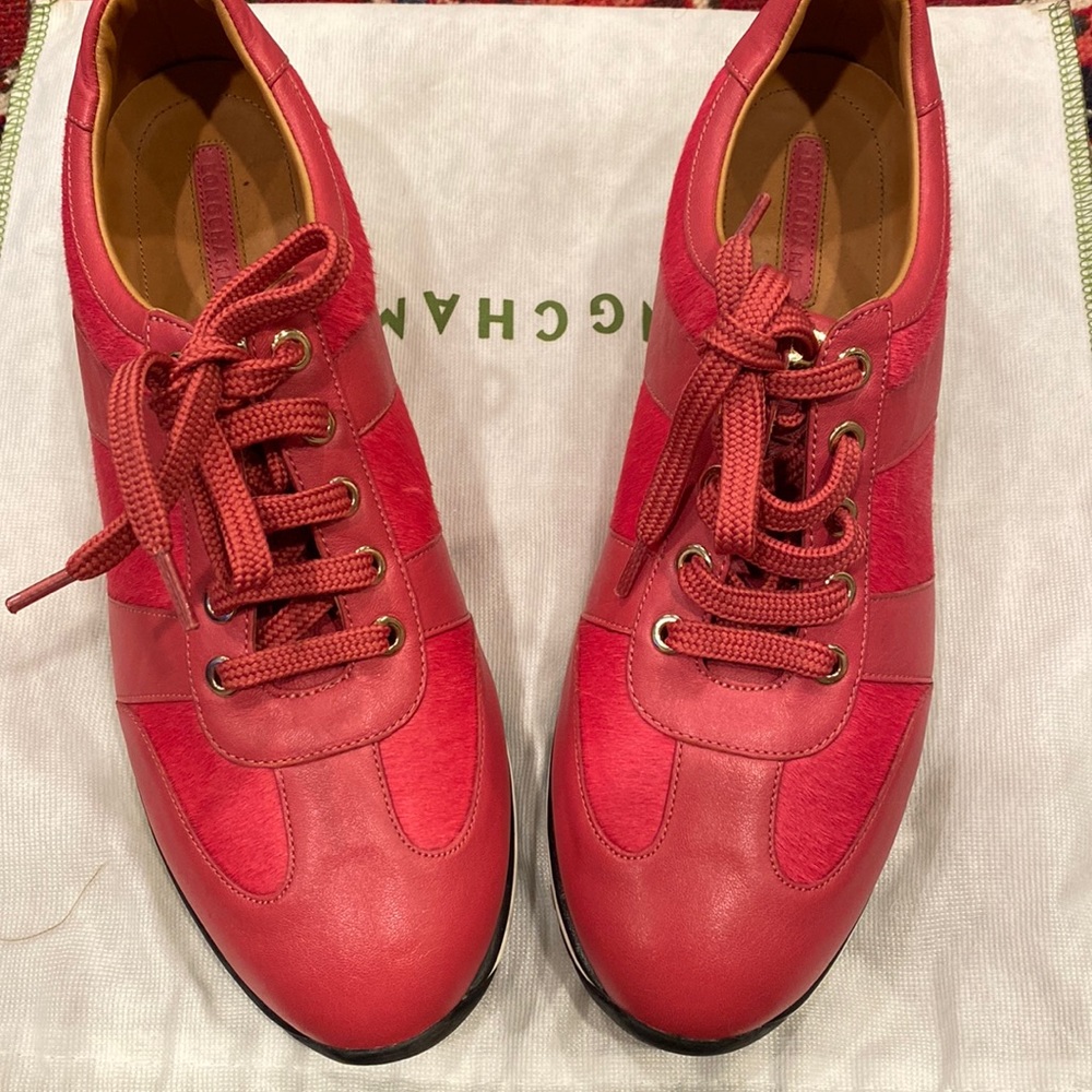 Longchamp tennis shoe hair calf & leather hot pink reddish color size 41 NEW